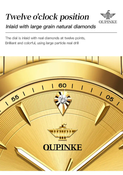 OUPINKE 3226 Men's Luxury Automatic Mechanical Luminous Watch - Inlaid Diamond