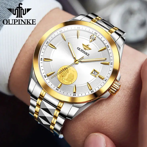 OUPINKE 3226 Men's Luxury Automatic Mechanical Luminous Watch - Model Picture White