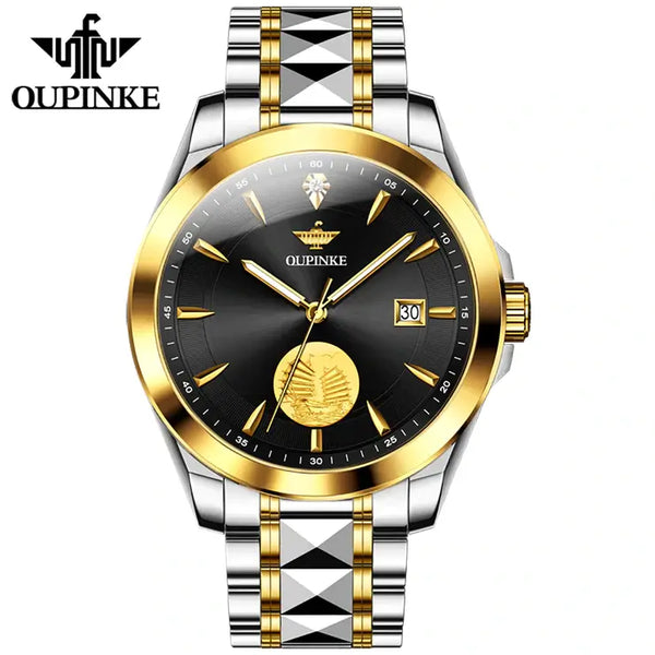 OUPINKE 3226 Men's Luxury Automatic Mechanical Luminous Watch - Two Tone Black Face