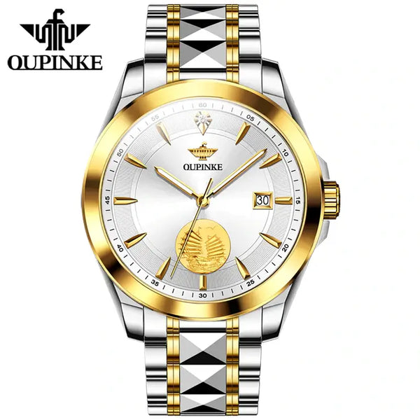 OUPINKE 3226 Men's Luxury Automatic Mechanical Luminous Watch - Two Tone White Face