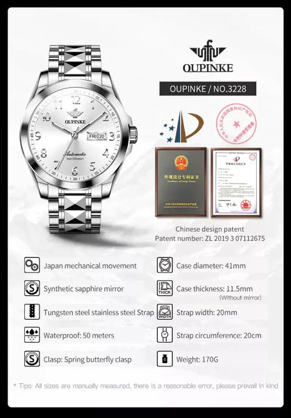 OUPINKE 3228 Men's Luxury Automatic Mechanical Luminous Watch - Specifications