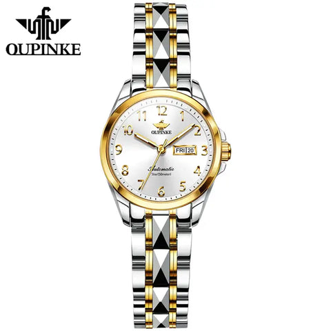 OUPINKE 3228 Women's Luxury Automatic Mechanical Luminous Watch - Two Tone White Face