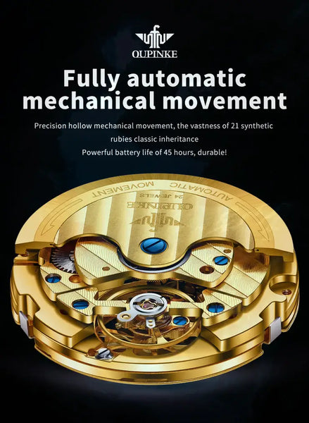 OUPINKE 3229 Men's Luxury Automatic Mechanical Complete Calendar Luminous Watch - Original Movement