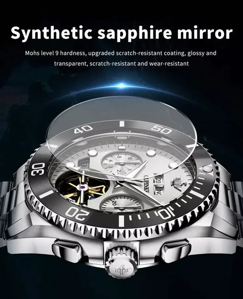OUPINKE 3229 Men's Luxury Automatic Mechanical Complete Calendar Luminous Watch - Sapphire Mirror