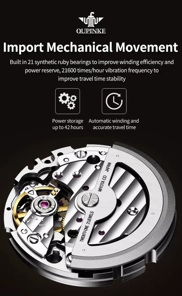 OUPINKE 3245 Men's Luxury Automatic Mechanical Hollow Design Luminous Watch - Japanese Movement