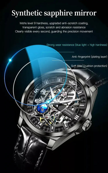 OUPINKE 3268 Men's Luxury Automatic Skeleton Design Luminous Wristwatch
